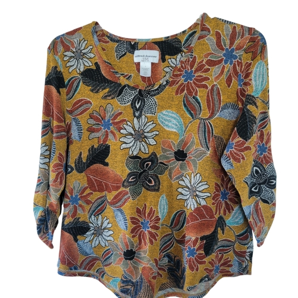 Alfred dunner Autumn weekend women's V neck 3/4 sleeve knit top size L - Picture 3 of 3